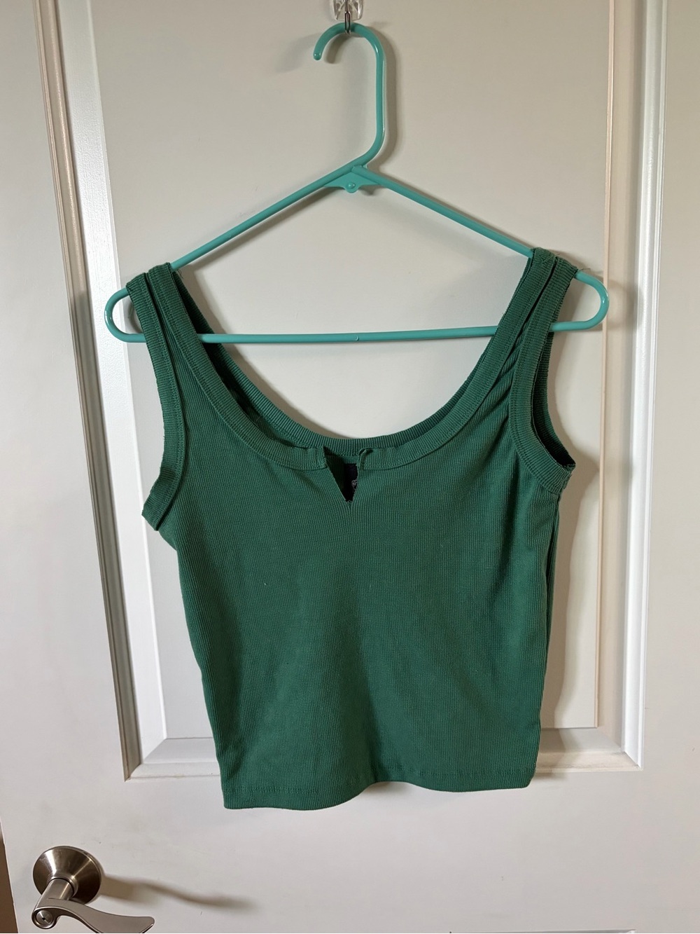 Angie Forest Green Ribbed Tank with Notch Scoop
